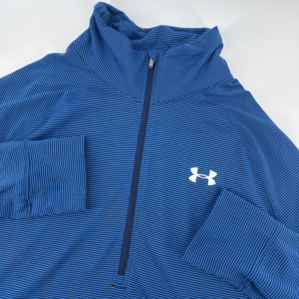Under Armour Quarter Zip Pullover Women‎ Large Blue Striped Semi Fitted Top
